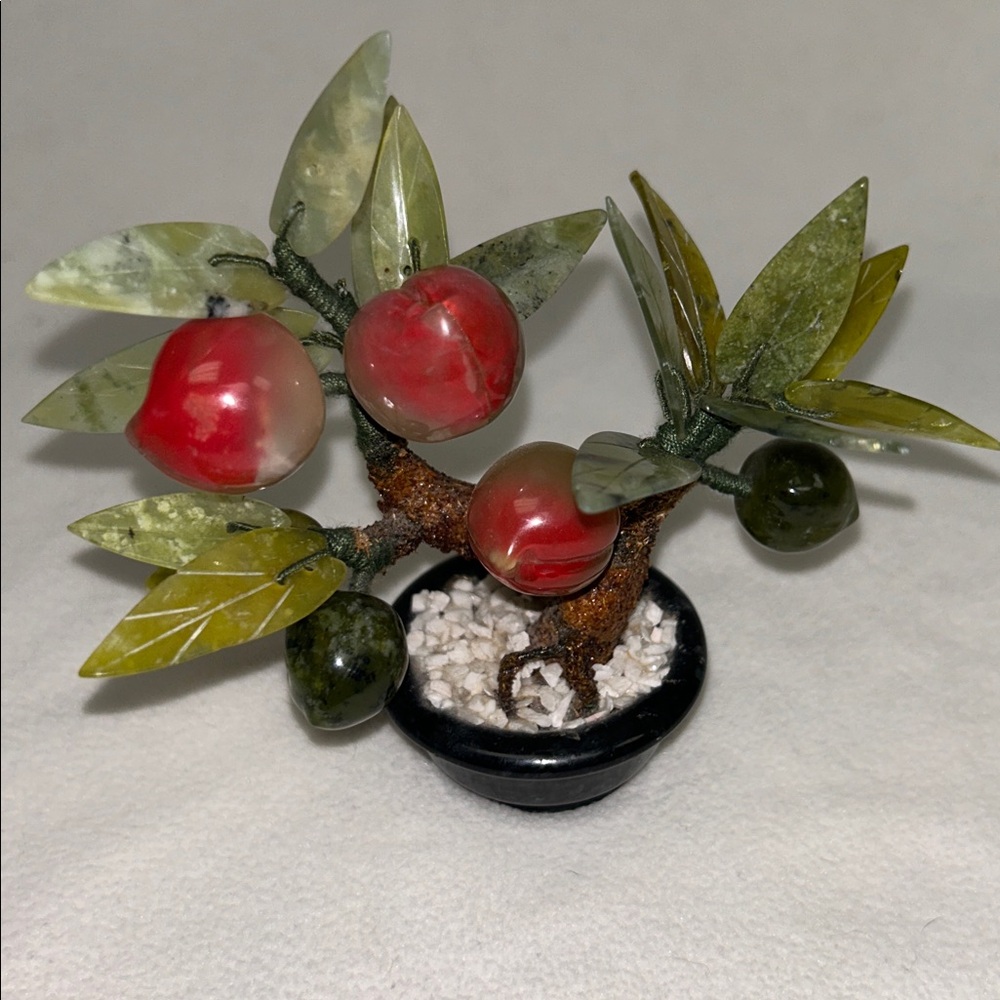 Vintage 5 x 4 miniature hand wired jade bonsai “Peach Tree “